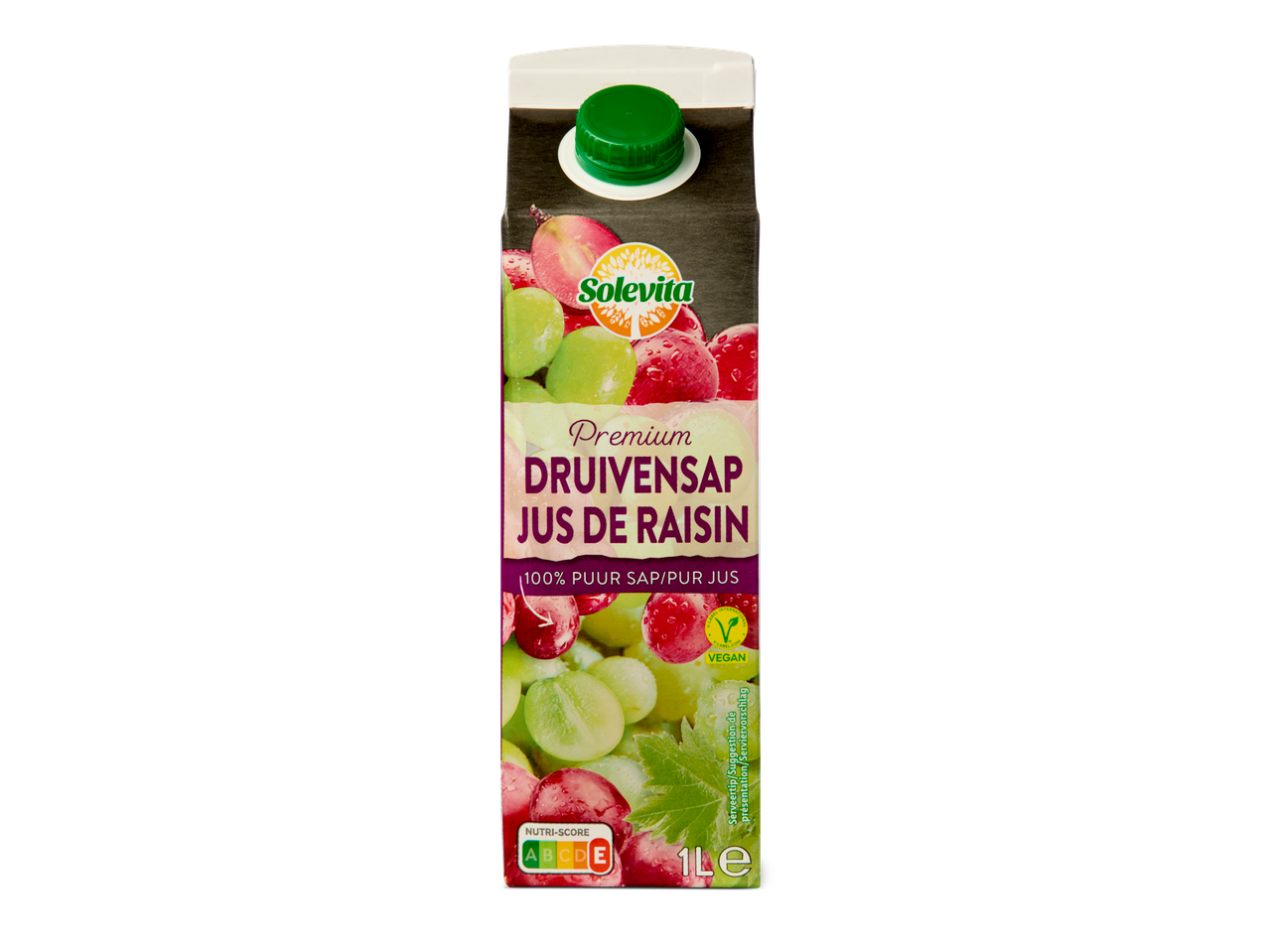 Solevita Premium druivensap: 100% puur druivensap, vegan.