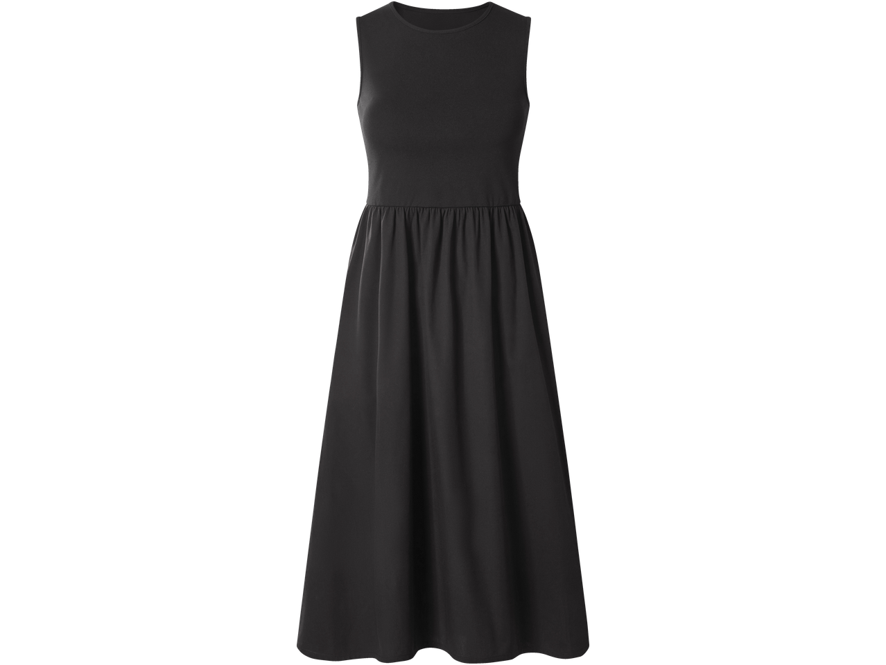 Vestido comprido Esmara preto com corpete justo e saia solta.