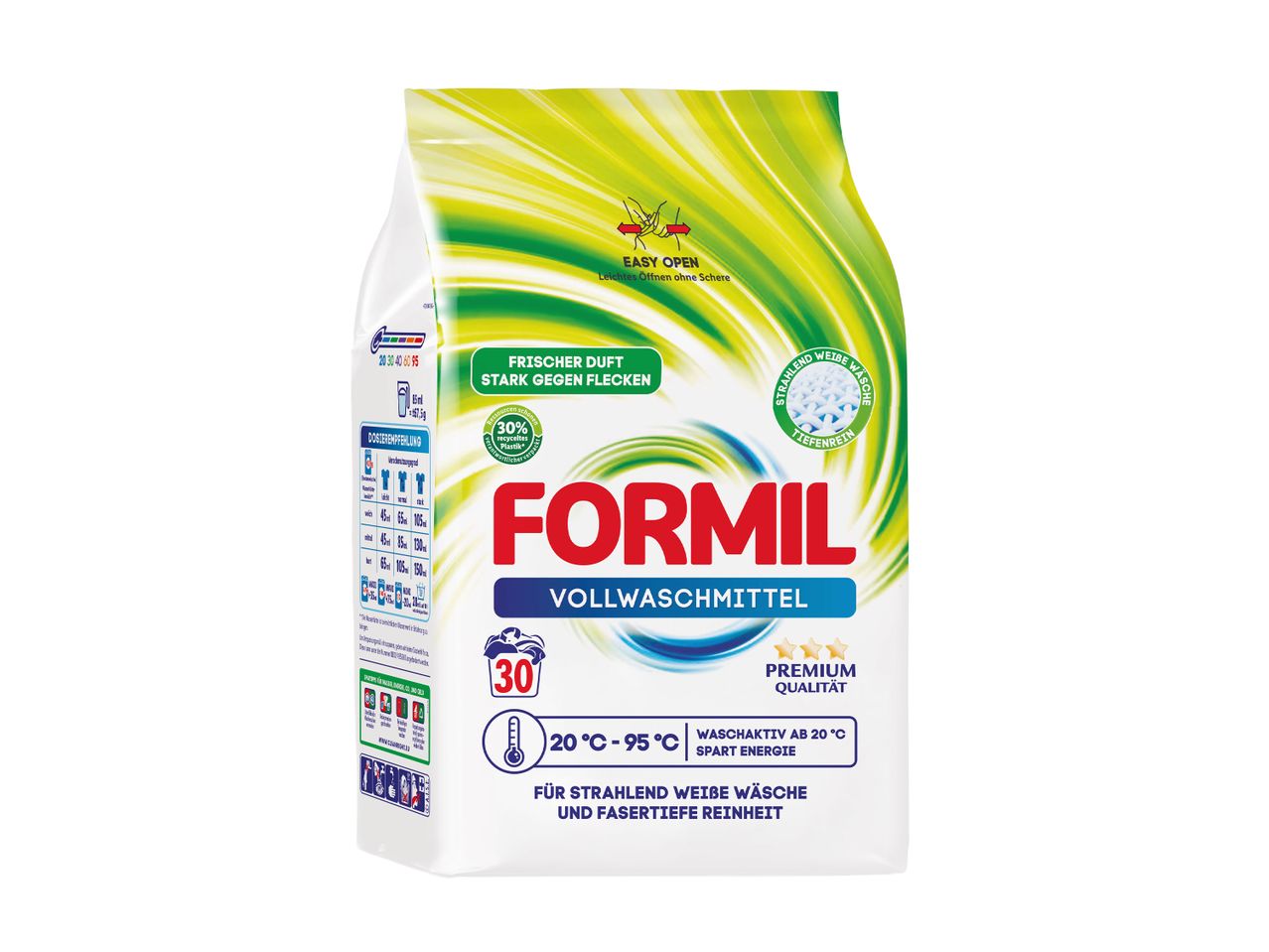 Formil Vollwaschmittel, Premium Qualität, strahlend weiße Wäsche.