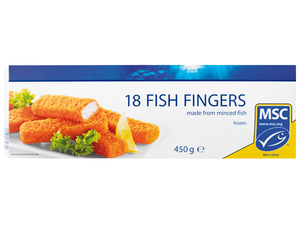 18 MSC fagyasztott halrudacska, 450 g.