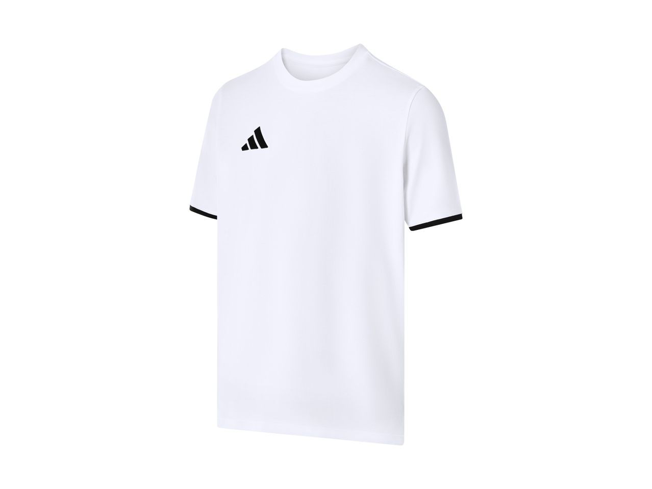 Hvid t-shirt med korte ærmer og sort kant på ærmerne.