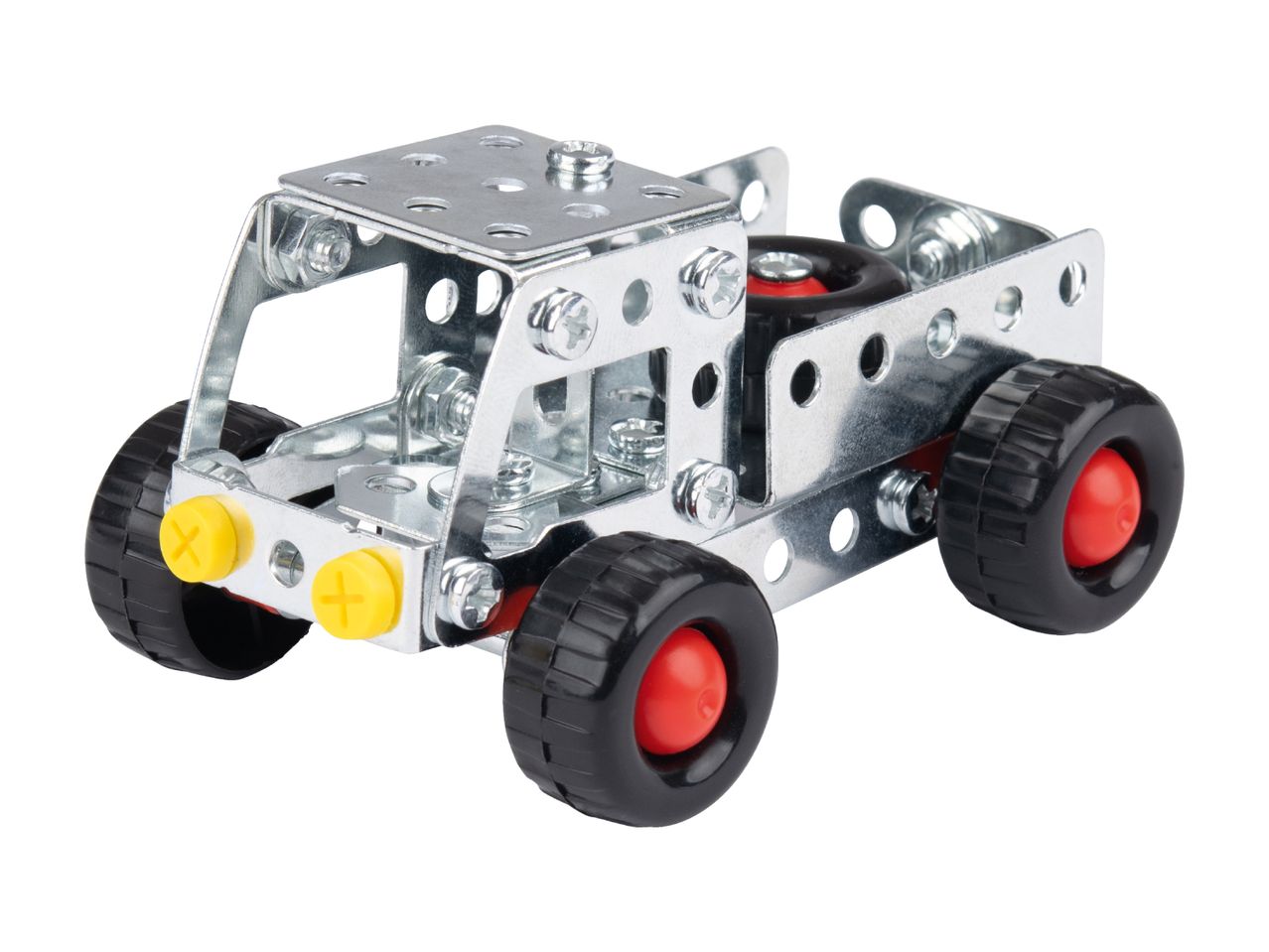 En metalmodel af en lille lastbil, sandsynligvis et legetøjssæt.