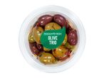 Meadow Fresh olive trio: green, black and red olives.