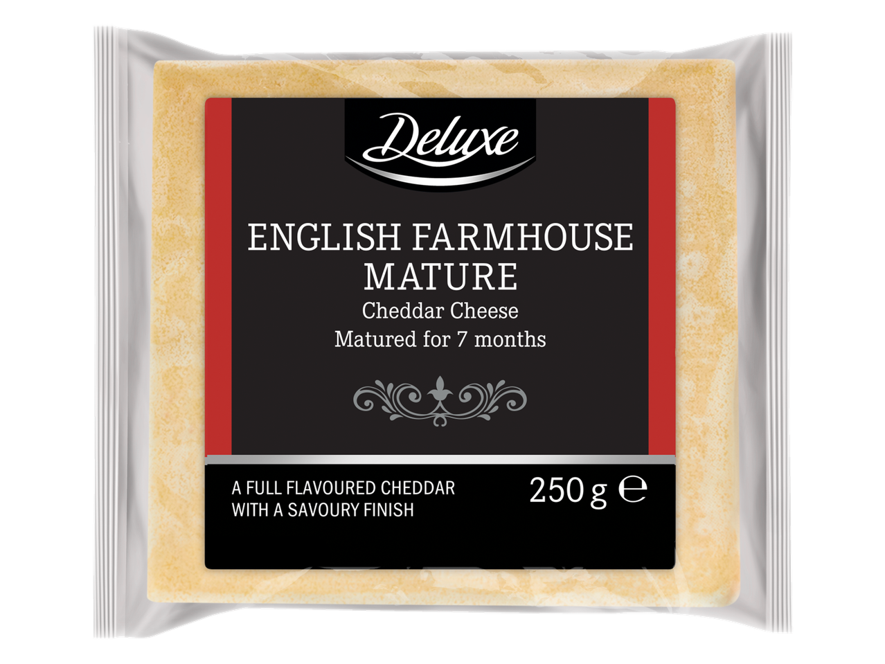 Deluxe English Farmhouse laagerdunud Cheddari juust, 250g pakend.