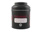 Black tea tin with cherry blossom scent, featuring a Rainforest Alliance logo.