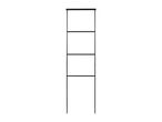 A black metal plant support or trellis with four horizontal bars.
