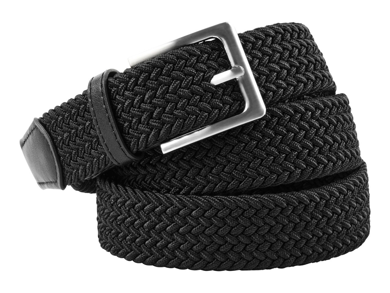 Black braided elastic belt with a silver buckle