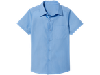 Short-sleeved light blue boys' shirt.