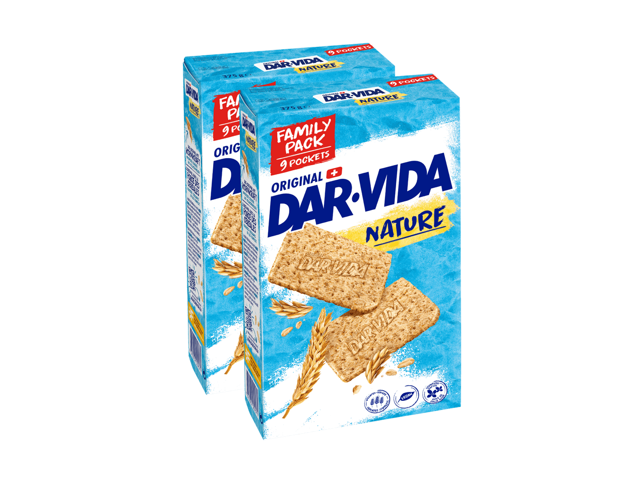 Deux paquets de crackers nature, format familial, 9 sachets, 375g.