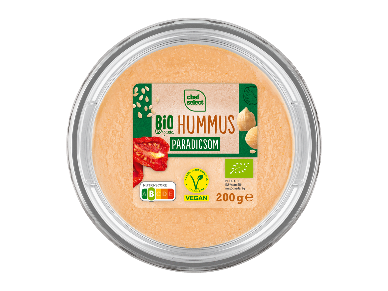 Chef Select Bio Hummus Paradicsom, 200g, vegán.