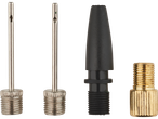 Bicycle pump adapters: two metal, one black, and one brass.
