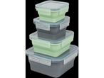 Stack of LIVARNO home collapsible food storage containers in green and gray.