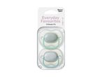 Two pacifiers in a clear plastic package, labeled 'Everyday Favourites Ultimate Fit 6-18m'