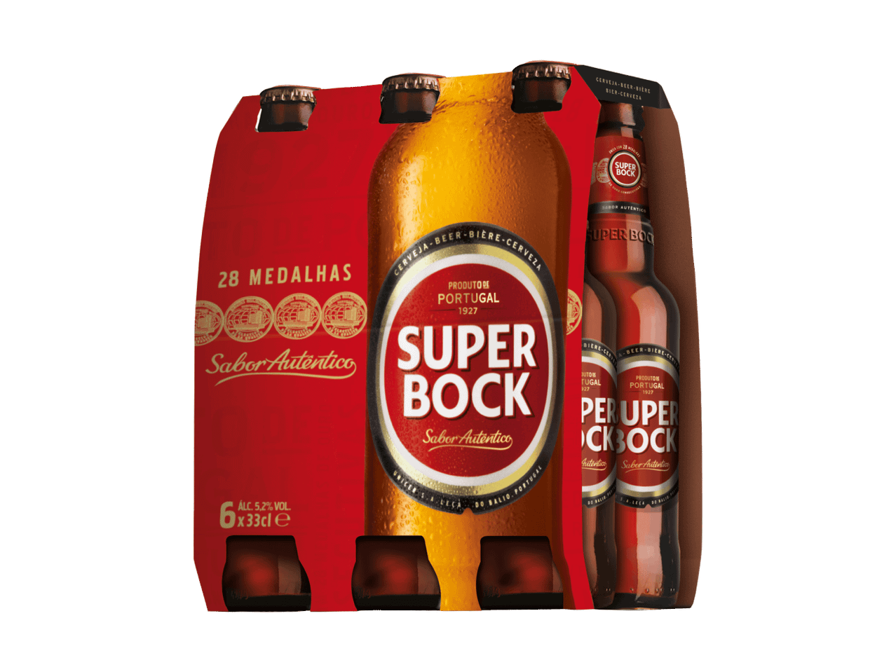 Ein Sechserpack Bier in Flaschen mit je 33 cl Inhalt.