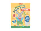 Easter colouring and puzzle book for age 4+ with stickers, featuring a bunny, chick, and hen.