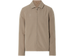Beige jacka med dragkedja, minimalistisk stil.