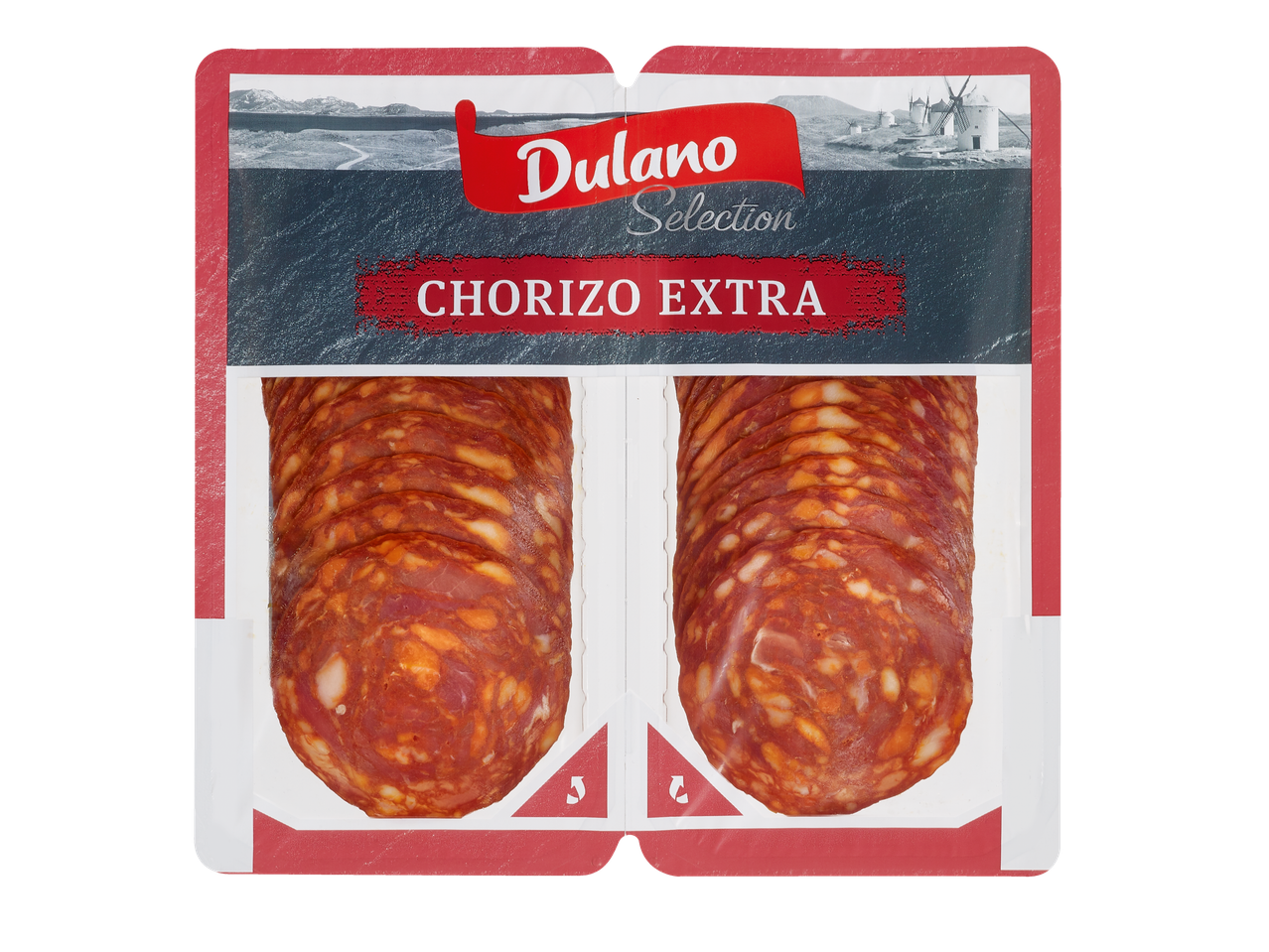 Paquet de chorizo extra Dulano Selection avec des tranches de chorizo.