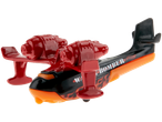 Avião de brinquedo Hot Wheels Water Bomber em preto, laranja e vermelho com chamas.