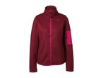 Women's burgundy fleece jacket with a pink zipper and a pink pocket on the sleeve.