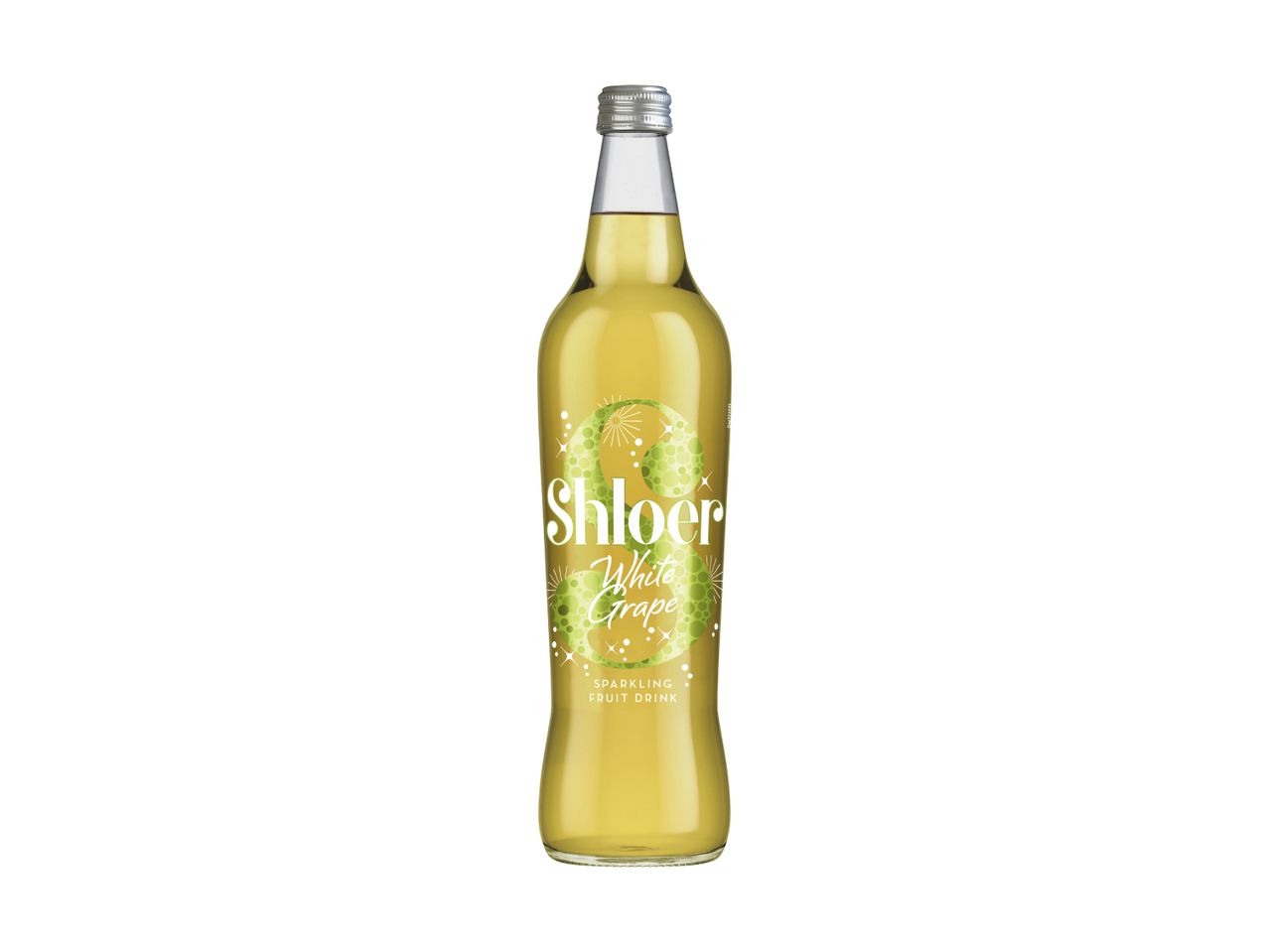 Shloer White Grape Sparkling Fruit Drink in a glass bottle.