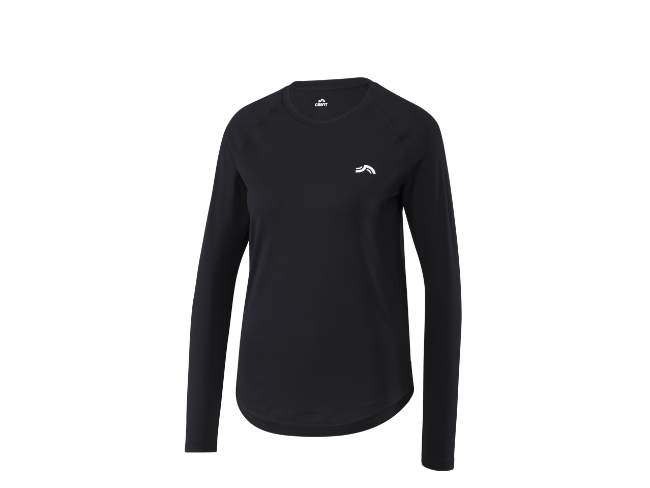 Crivit melns sporta krekls ar garām piedurknēm un baltu logotipu