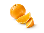 Whole orange and two segments: juicy and fresh.