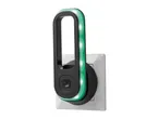 Plug-in LED night light with green illumination, plugged into a wall socket.