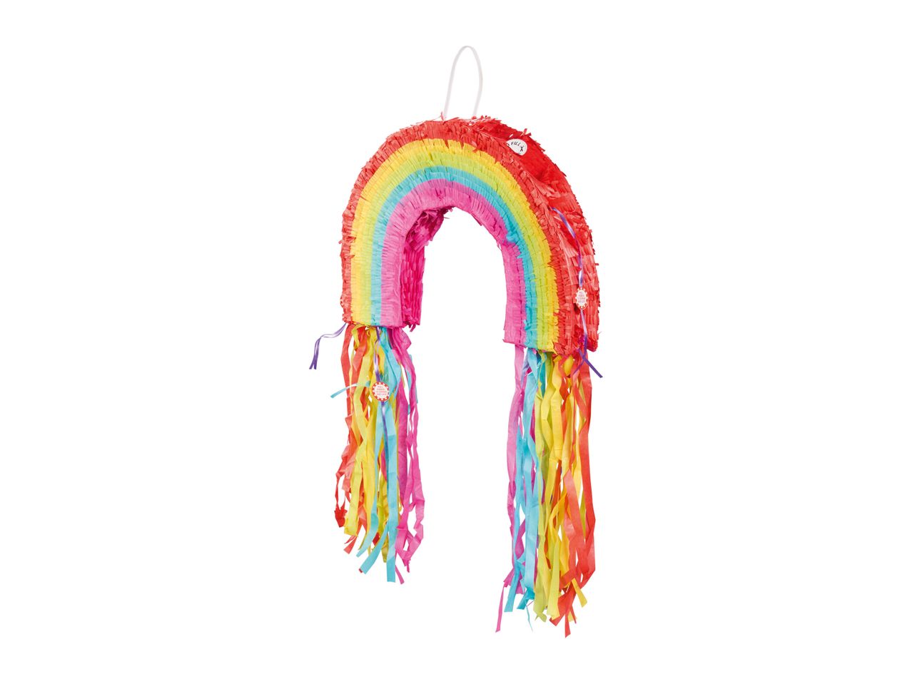 Rainbow-shaped piñata.