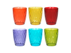 Șase pahare colorate cu model de diamant.
