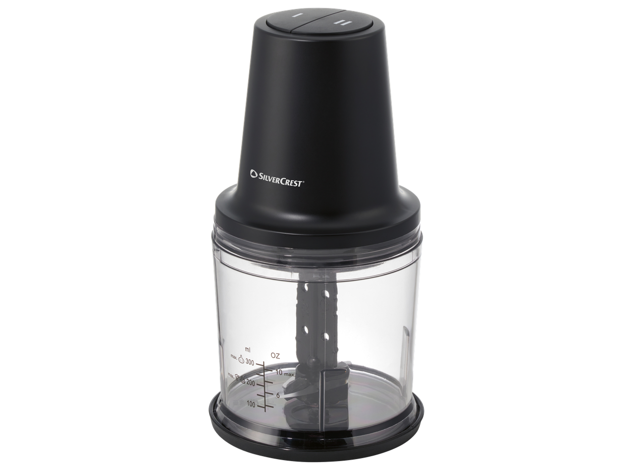 Черен чопър Silvercrest® с прозрачна купа за измерване.