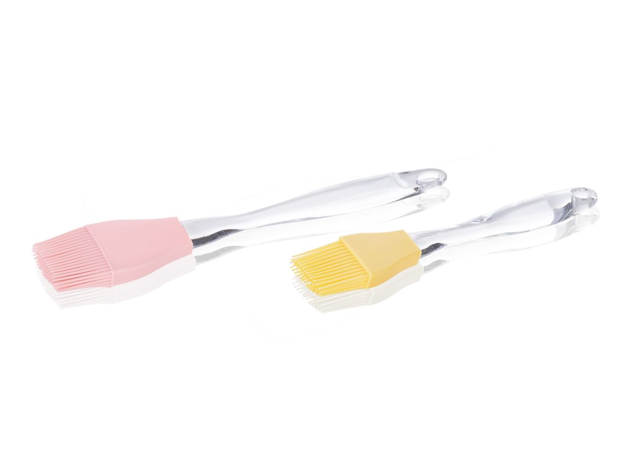 Two silicone basting brushes with silver handles.