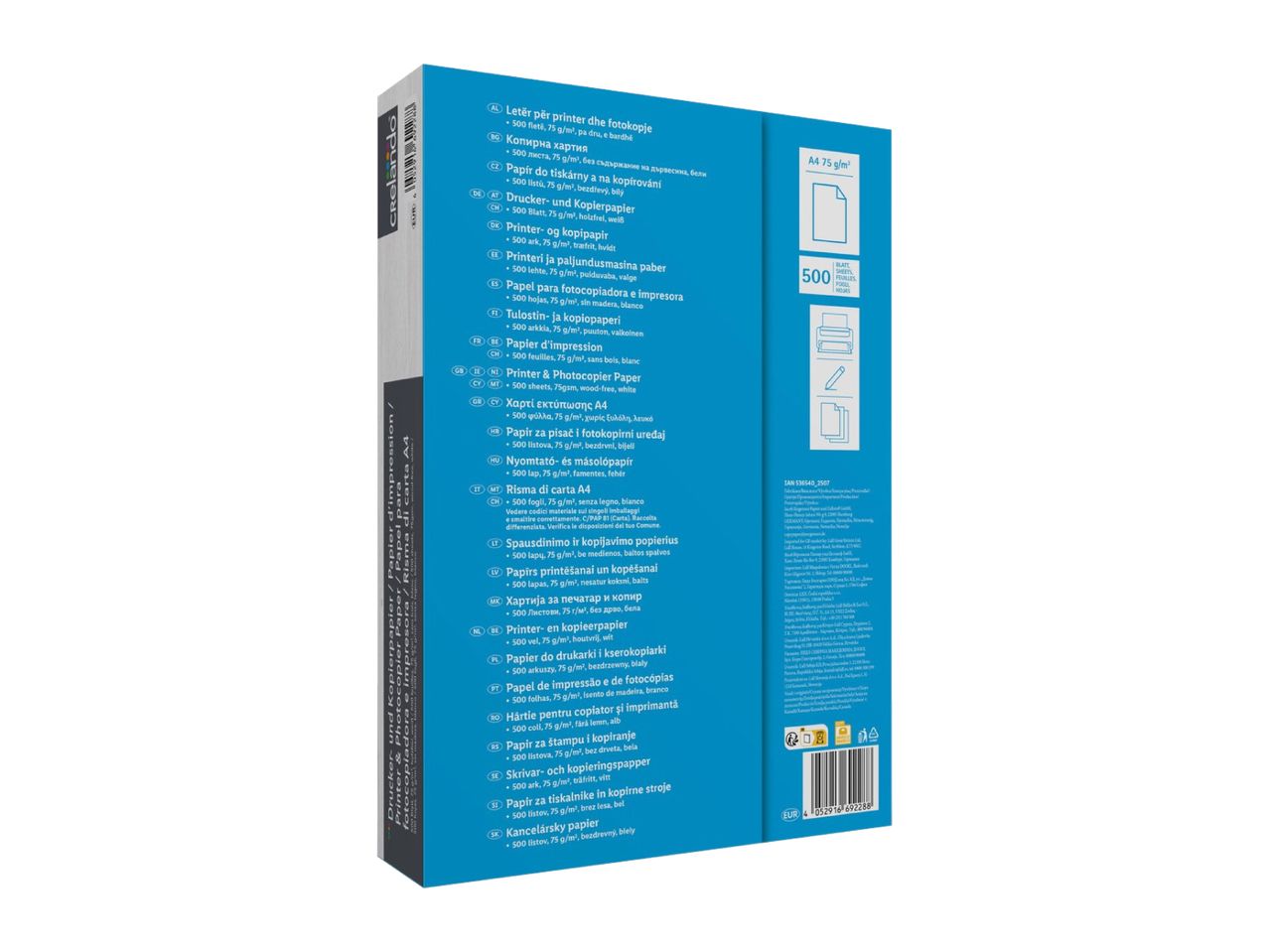A4 75 g/m² printer and photocopier paper, 500 sheets, white.