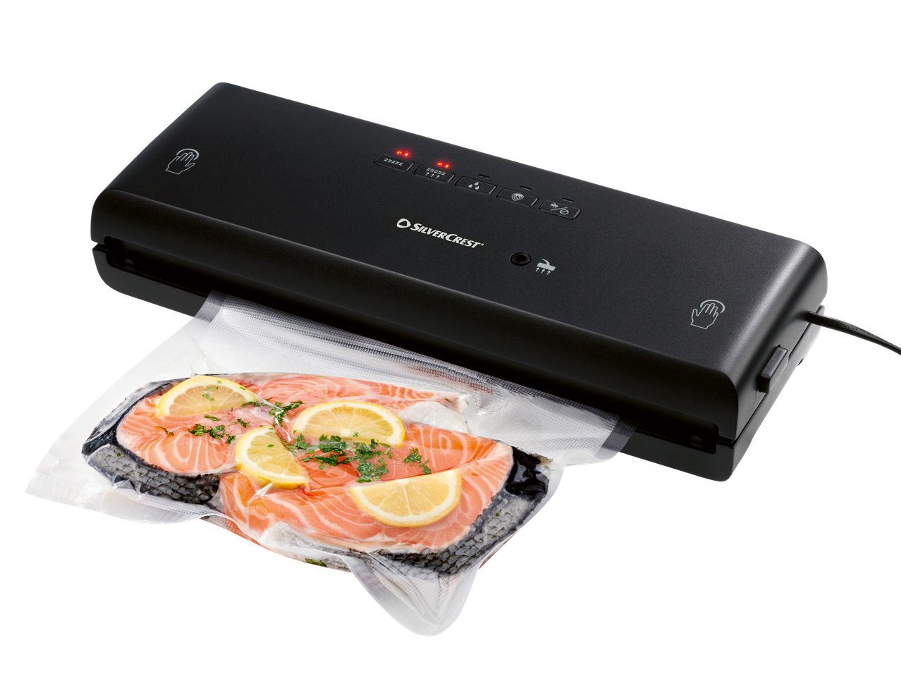 Silvercresti vaakumpakendaja vaakumpakendatud lõhega sidruni ja ürtidega.