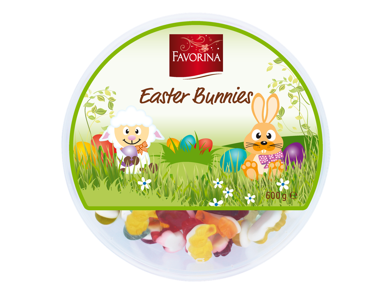 Favorina Gelé-Iepurași de Paște: bomboane gumate în formă de iepurași și ouă, 600g.