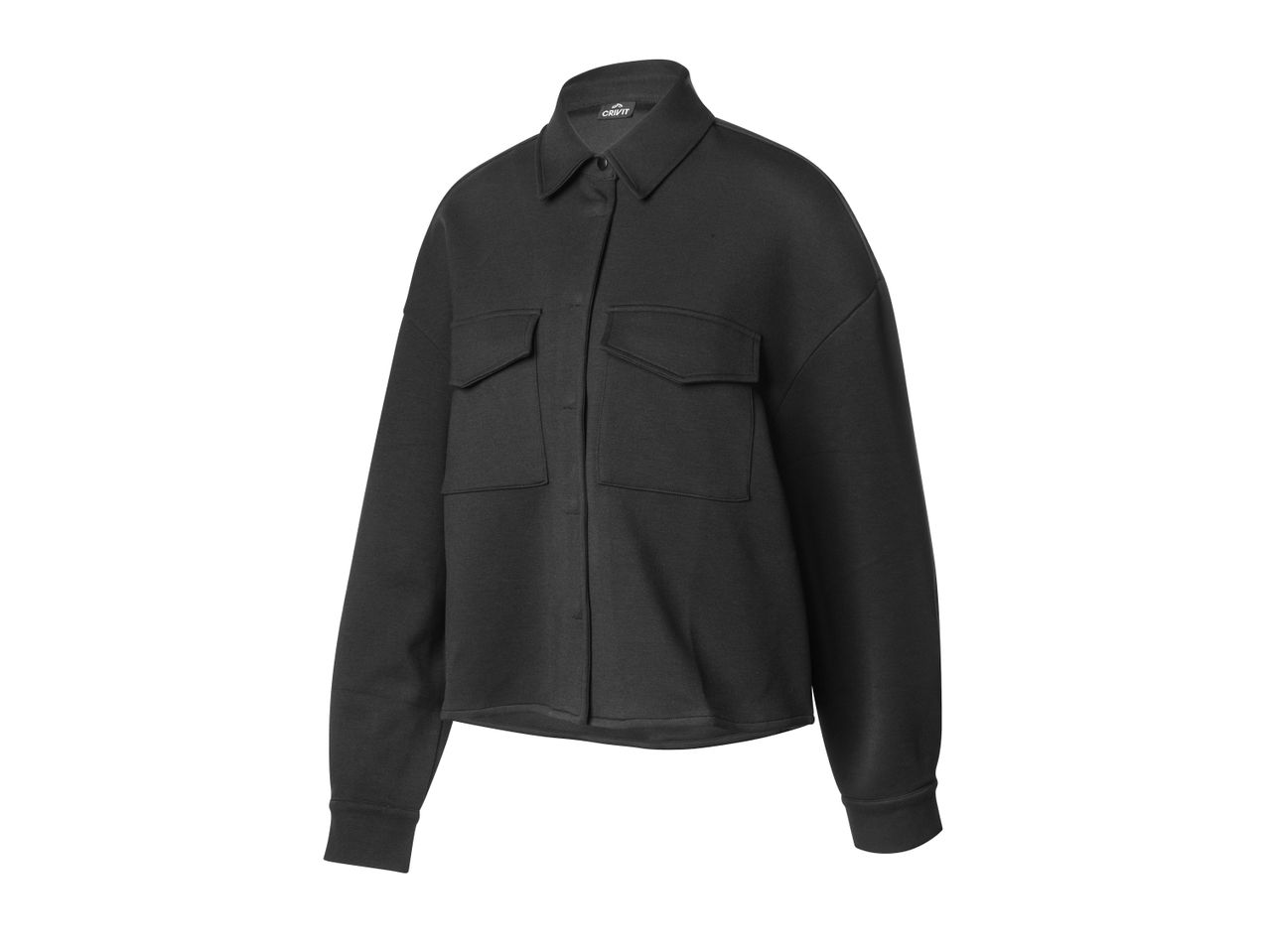 Schwarze Damen-Hemdjacke mit zwei Brusttaschen und Kragen