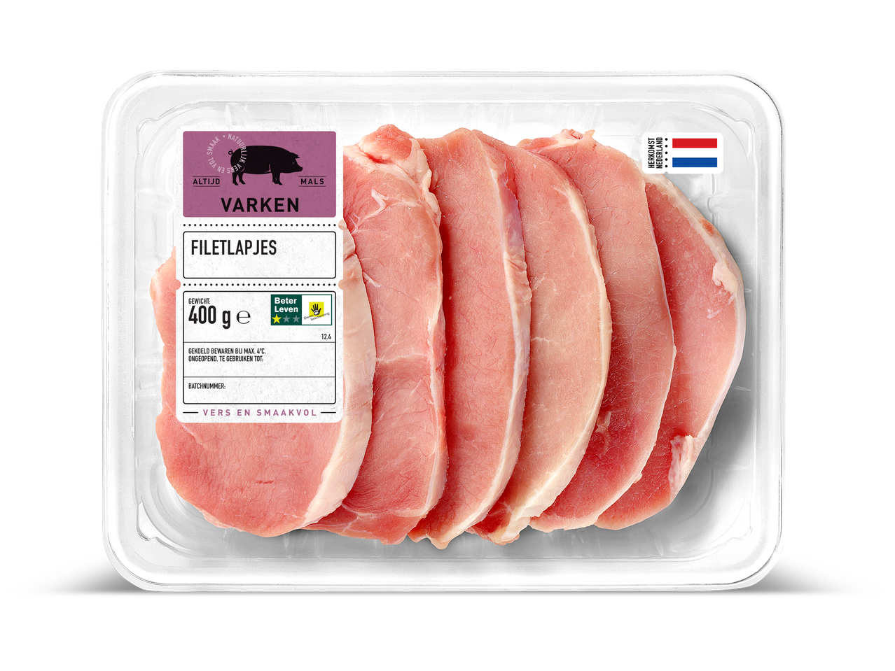 Varkensfilets in een plastic schaal.