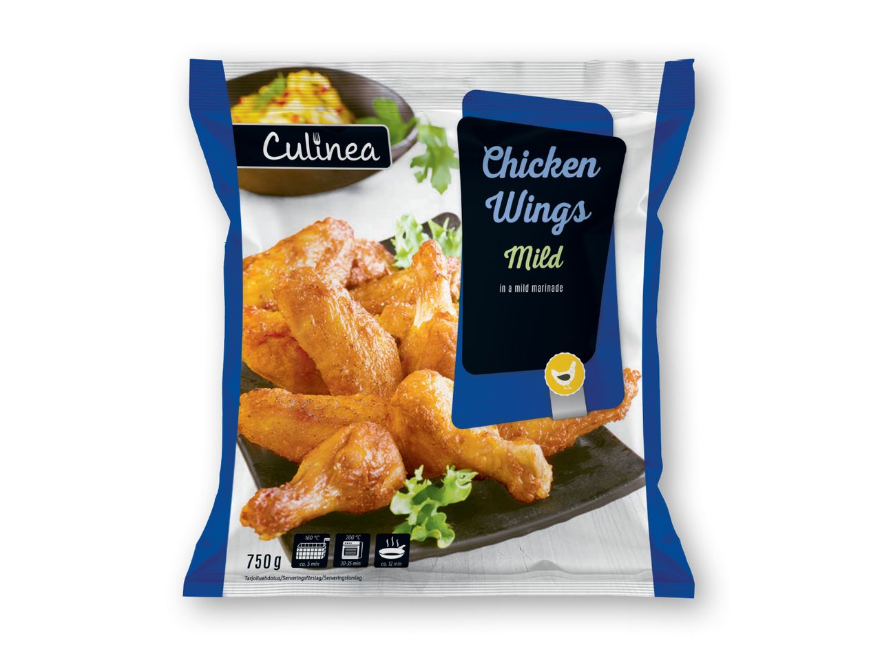 Culineas milde kyllingevinger i en pose, klar til tilberedning.