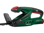 Foarfecă de gard viu cu acumulator PARKSIDE 12 V în verde și negru cu detalii roșii.