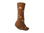Brown sock with a pattern of cinnamon rolls and small white stars