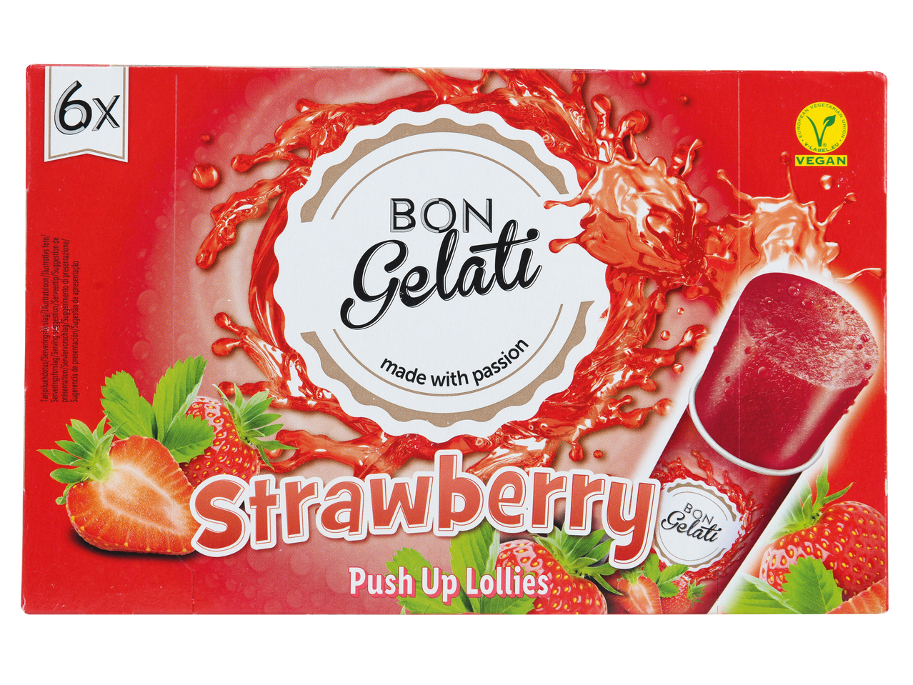 Bon Gelati lollipops veganos de morango, pacote com 6.