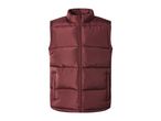 Men's burgundy puffer gilet with a high collar and zip closure
