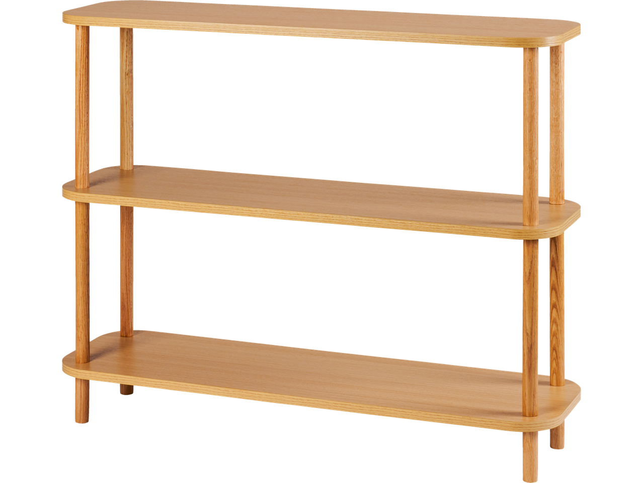 Holzregal mit drei Ablagen und abgerundeten Kanten