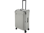 Light grey Esmara trolley suitcase with an extended handle, front pocket, and four wheels.