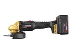 Cordless angle grinder with a 4.0Ah battery, featuring a gold-colored head and black body.