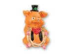 Glücksschwein-Figur mit Zylinder und Hufeisen