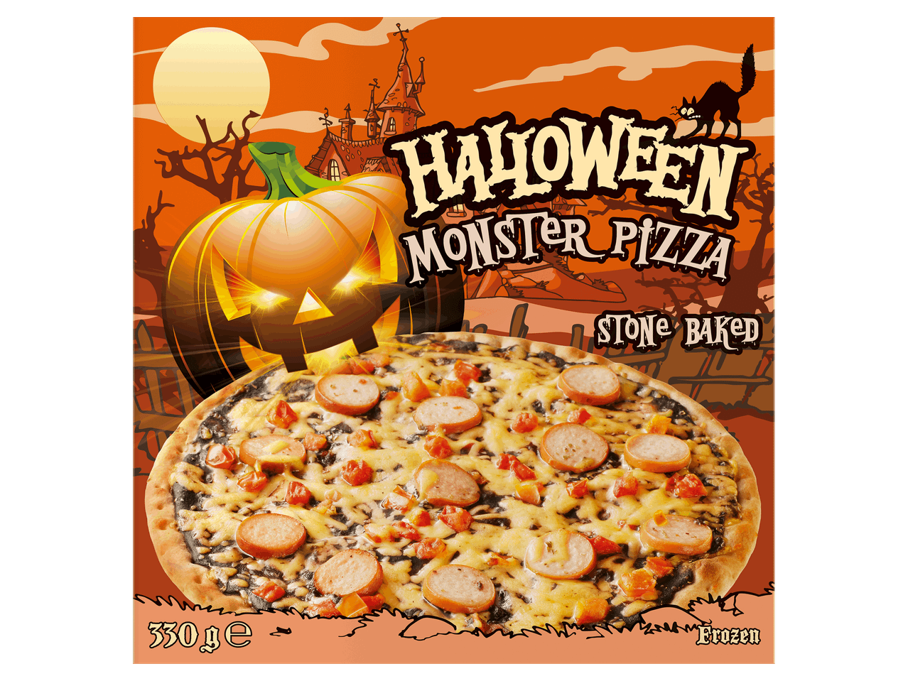 Halloween Monster fagyasztott pizza 330 g-os kiszerelésben.