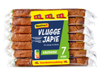 Verpakking met 7 stuks kruidkoek, met de tekst 'Vlugge Japie' en Nutri-Score D.