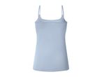 Light blue women's camisole with thin straps, back view.