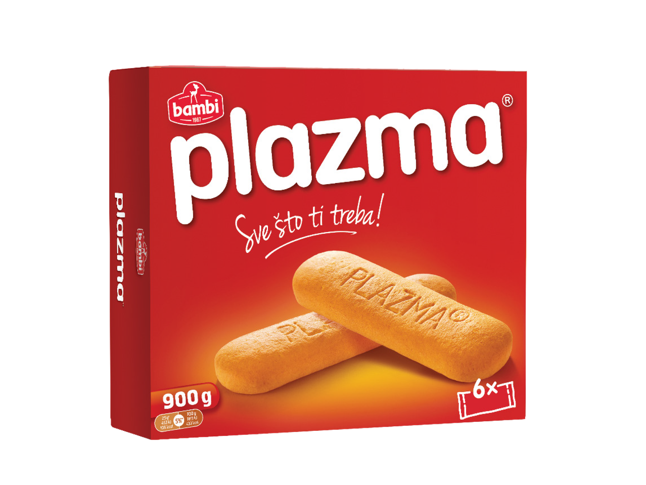 Kutija Bambi Plazma keksa od 900g sa natpisom „Sve što ti treba!“