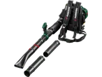 Parkside leaf blower with backpack and accessories on a black background.